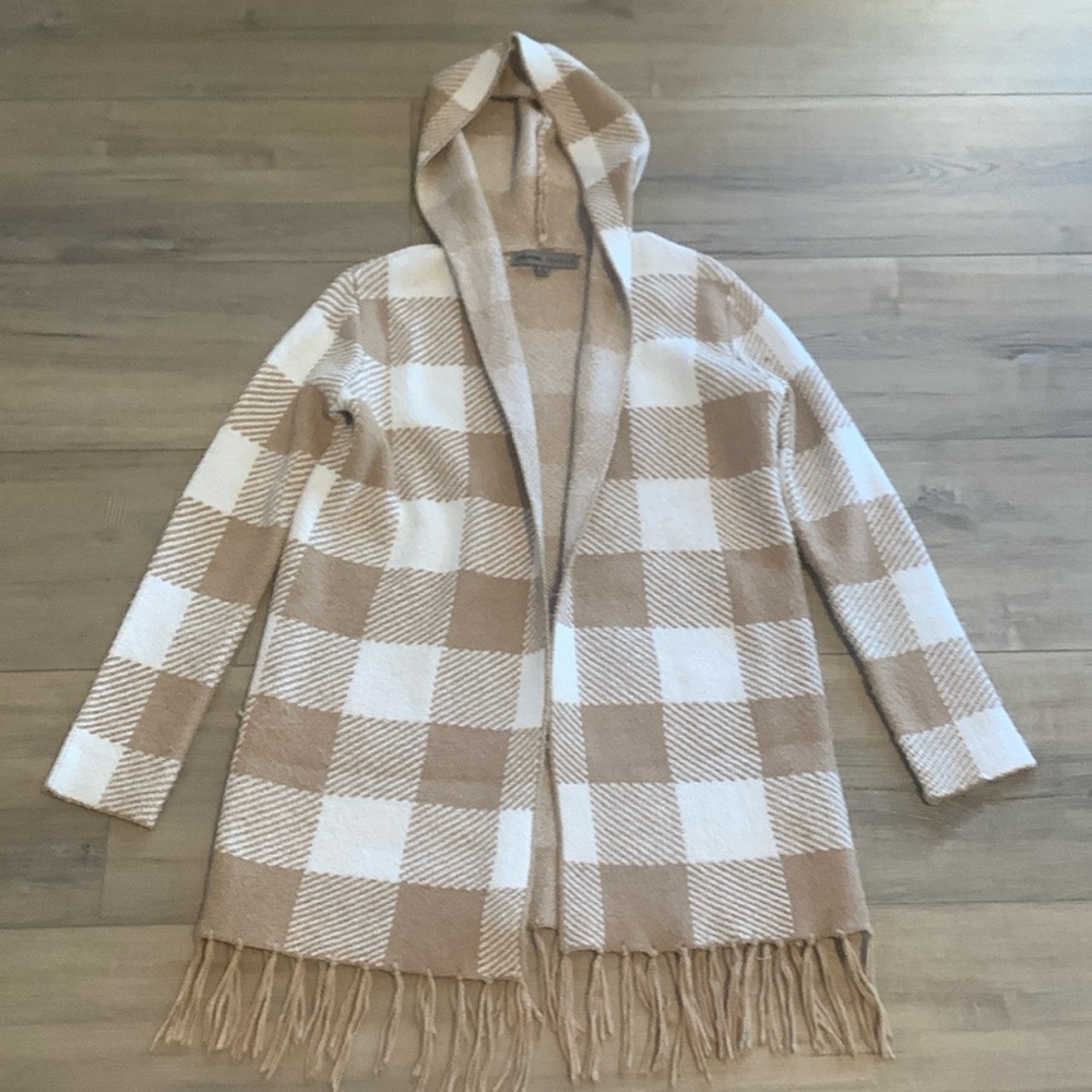 Absolutely Famous Fringe Hooded Long Sweater Size S Very Soft and Comfortable